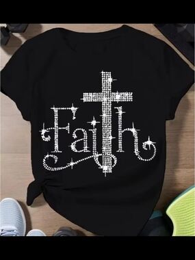 Faith Cross Rhinestone Black Tee